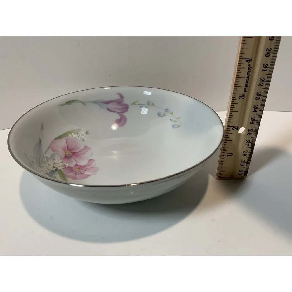Couture Fine‎ China Pretty Bouquet MD108 Set of 4 Bowls Pink Floral Silver Rim
